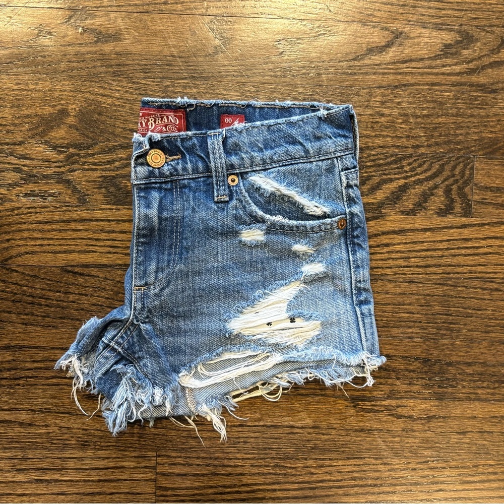 Lucky Brand Blue Distressed Jean Shorts Raw Hem - Picture 5 of 7